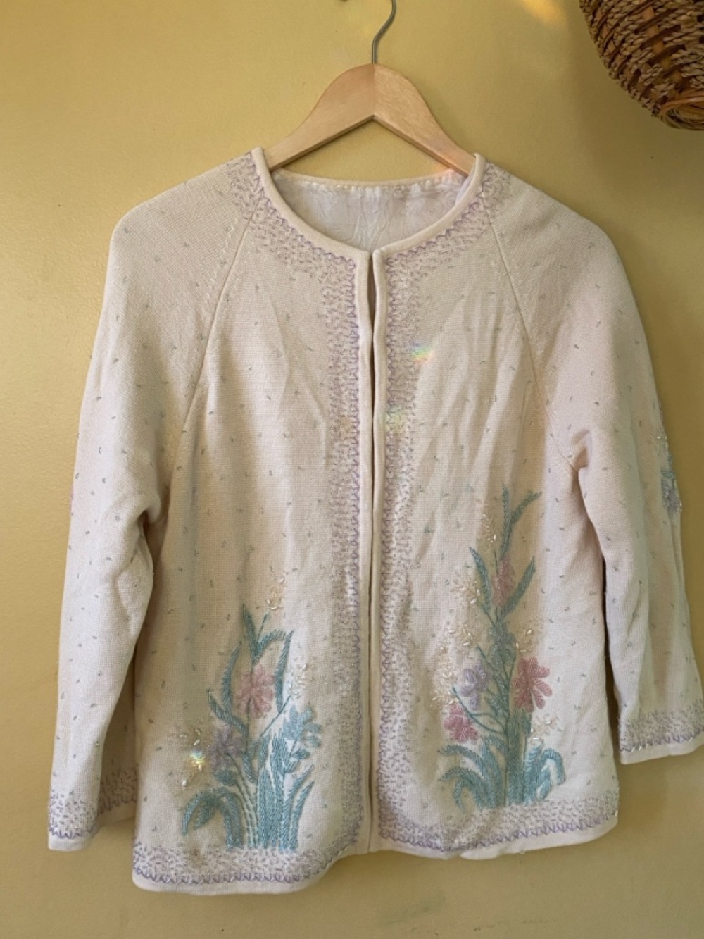 Vintage Cream Floral Beaded Embroidered Cardigan